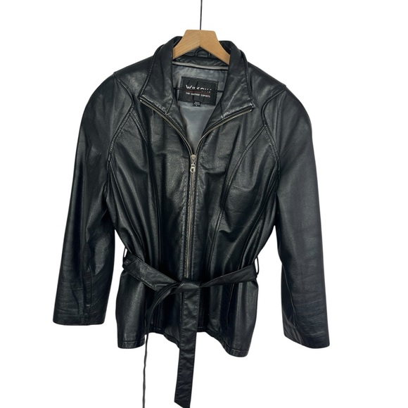 Vintage WILSONS Leather Women's Thinsulate Belted Black Leather Biker Jacket L - Picture 1 of 15